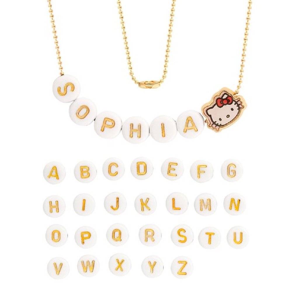 Hello Kitty Personalized Necklace, 16 Inch, 55 Letter Beads, Gold Tone Chain